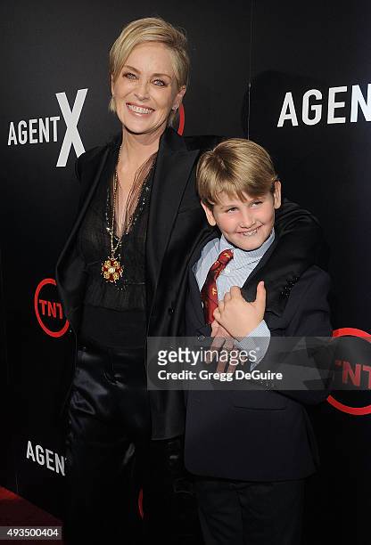 Actress Sharon Stone and son Laird Vonne Stone arrive at the premiere of TNT's "Agent X" at The London West Hollywood on October 20, 2015 in West...