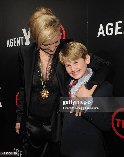 Actress Sharon Stone and son Laird Vonne Stone arrive at the premiere of TNT's "Agent X" at The London West Hollywood on October 20, 2015 in West...