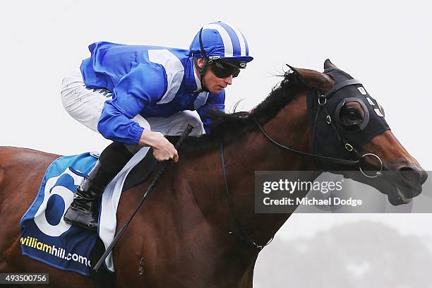 James McDonald riding Almoonqith wins race 7 the William Hill Geelong Cup during Geelong Cup Day at Geelong Racecourse on October 21, 2015 in...