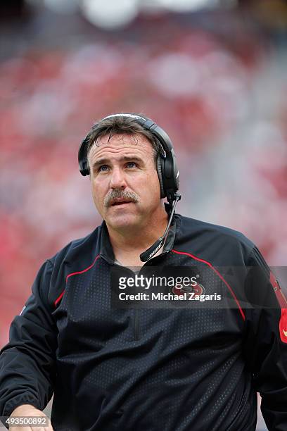 Head Coach Jim Tomsula of the San Francisco 49ers stands on the sideline during the game against the Baltimore Ravens at Levi Stadium on October 18,...