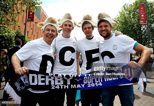 Derby fans make their way to the ground prior to the Sky Bet Championship Playoff Final match between Derby County and Queens Park Rangers at Wembley...