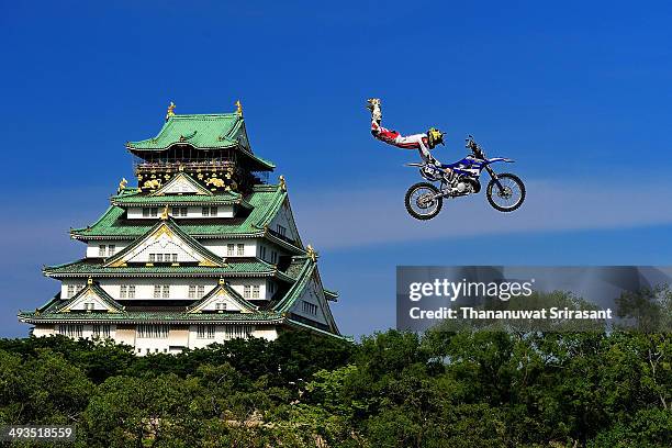 Ribor Podmol of Czech Republic with Yamaha YZ250 competes during qualifying for the Red Bull X-Fighters World Tour on May 24, 2014 in Osaka, Japan.