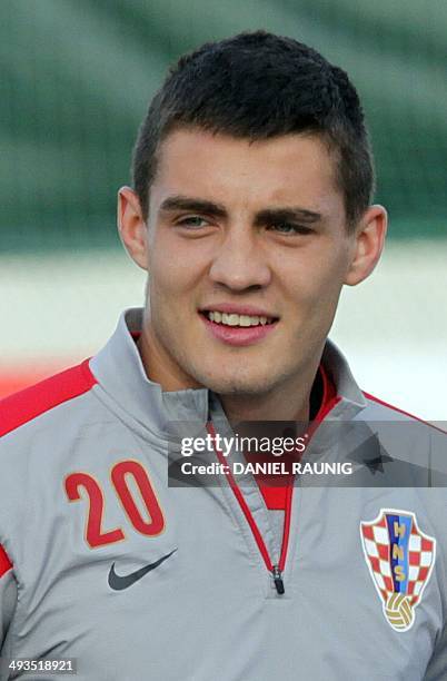 Croatia's midfielder Mateo Kovacic takes part in a training session in preperation for the FIFA World Cup 2014 in Brazil on May 23, 2014 in Bad...