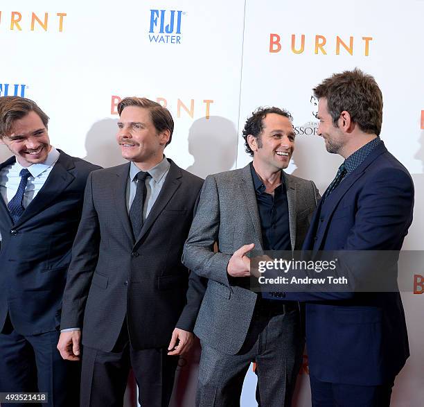 Sam Keeley, Daniel Bruhl, Matthew Rhys and Bradley Cooper attend the New York premiere of "BURNT", presented by The Weinstein Company, Sassoregale...