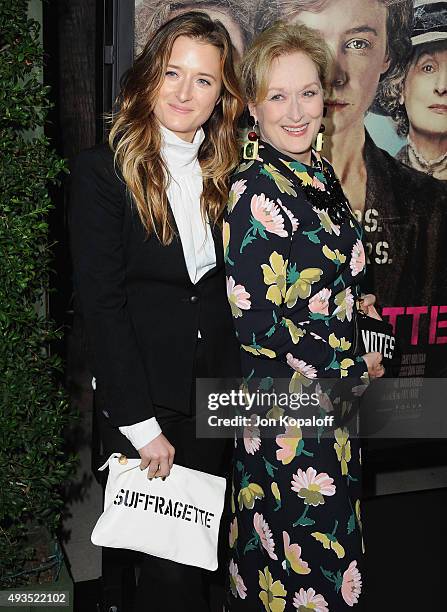 Grace Gummer and mom Meryl Streep arrive at the Los Angeles Premiere Of Focus Features' "Suffragette" at Samuel Goldwyn Theater on October 20, 2015...