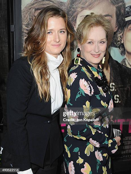 Grace Gummer and mom Meryl Streep arrive at the Los Angeles Premiere Of Focus Features' "Suffragette" at Samuel Goldwyn Theater on October 20, 2015...