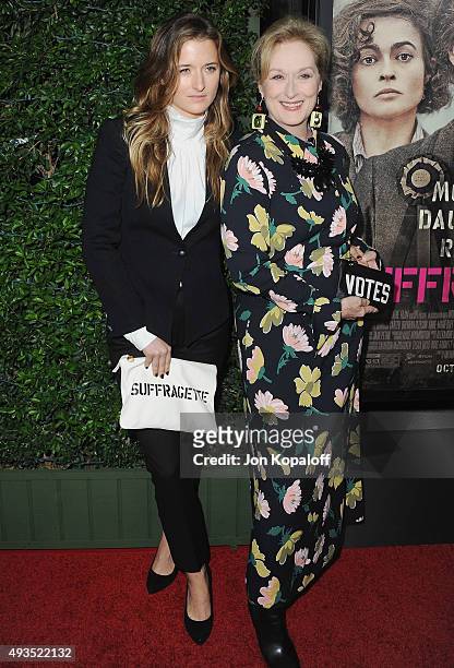 Grace Gummer and mom Meryl Streep arrive at the Los Angeles Premiere Of Focus Features' "Suffragette" at Samuel Goldwyn Theater on October 20, 2015...