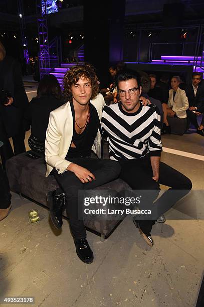 Miles McMillan and actor Zachary Quinto attend the BALMAIN X H&M Collection Launch at 23 Wall Street on October 20, 2015 in New York City.