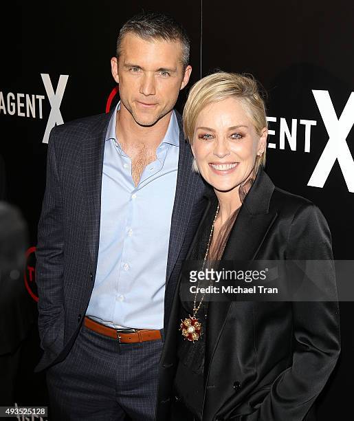Jeff Hephner and Sharon Stone arrive at the premiere of TNT's "Agent X" held at The London West Hollywood on October 20, 2015 in West Hollywood,...