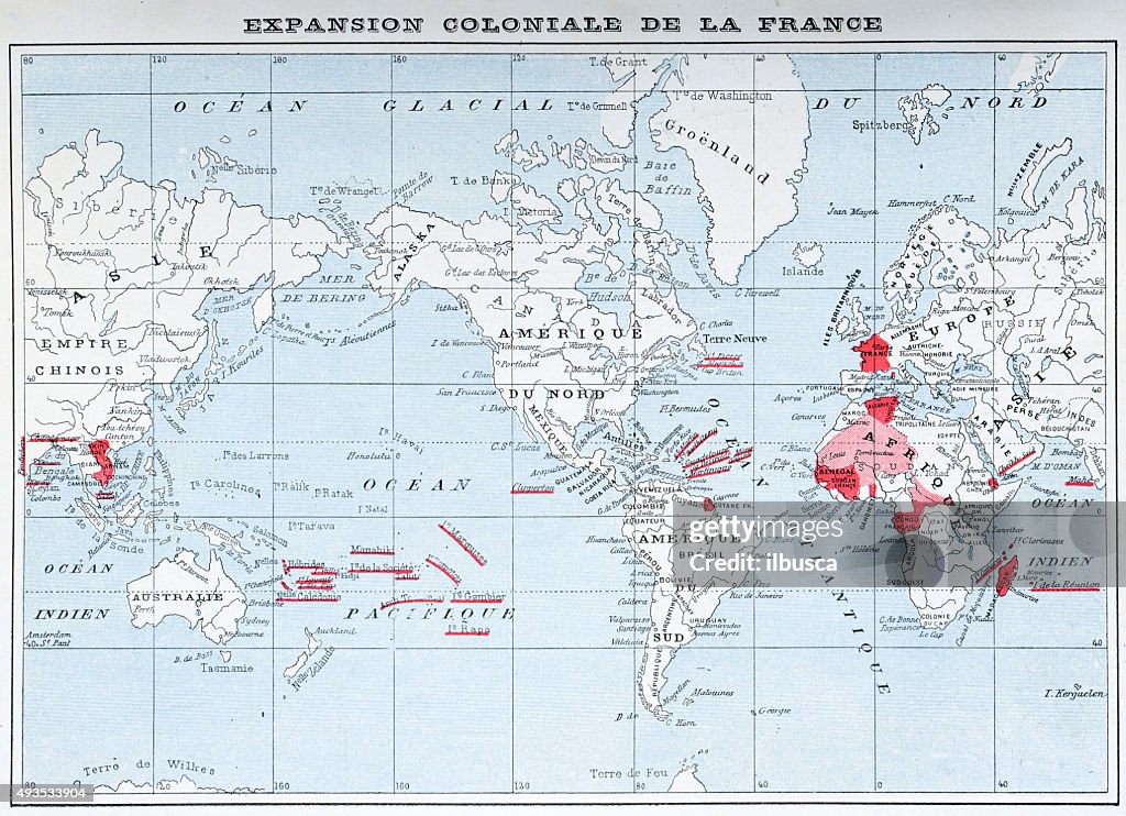 Antique map of French colonies