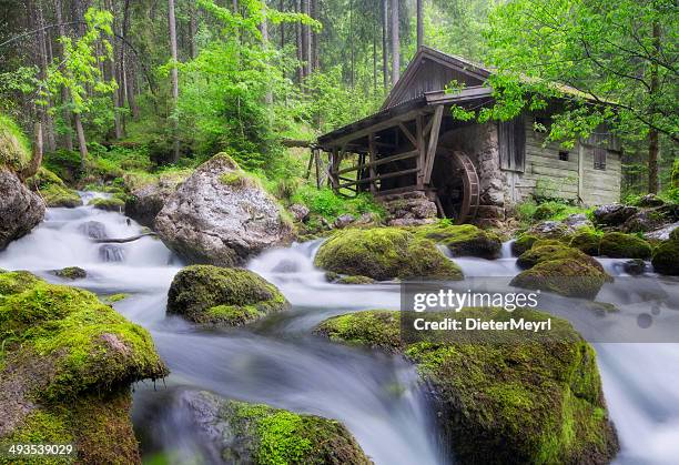 old mill in european alps at springtime - watermill stock pictures, royalty-free photos & images