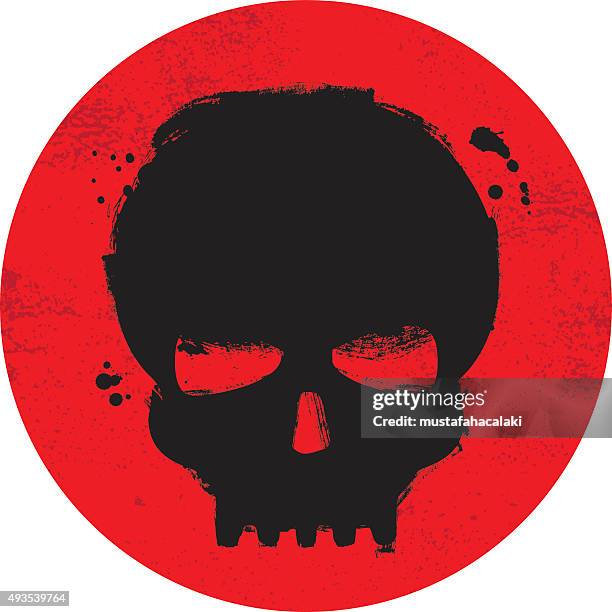 painted grunge skull symbol on red background - demon fictional character stock illustrations