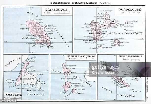 stockillustraties, clipart, cartoons en iconen met antique map of french colonies - french overseas territory