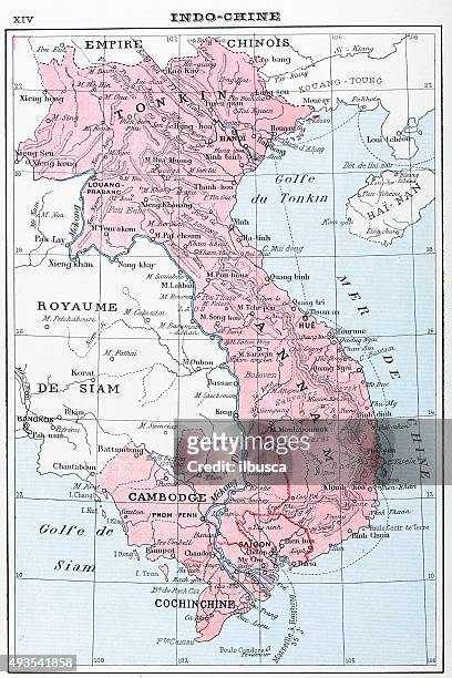 antike karte von vietnam, kambodscha und laos ‫ hailand nicht - vietnam war photos stock-grafiken, -clipart, -cartoons und -symbole