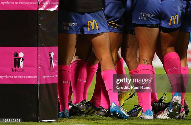 Force players are seen wearing pink socks in support of the McGrath Foundation's 'Pull on your socks' campaign during the round 15 Super Rugby match...