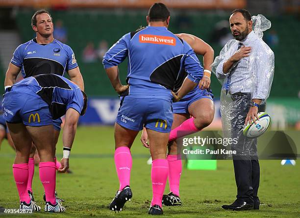 Western Force coach Michael Foley during the warm up session before the start of the round 15 Super Rugby match between the Western Force and the...