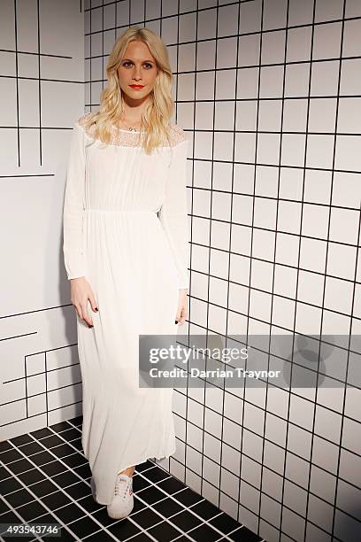 Poppy Delevingne poses for a photo at the launch of the first Australian MRP store at Melbourne Central on October 21, 2015 in Melbourne, Australia.