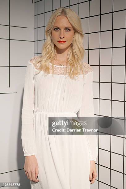Poppy Delevingne poses for a photo at the launch of the first Australian MRP store at Melbourne Central on October 21, 2015 in Melbourne, Australia.
