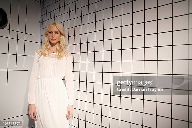 Poppy Delevingne poses for a photo at the launch of the first Australian MRP store at Melbourne Central on October 21, 2015 in Melbourne, Australia.