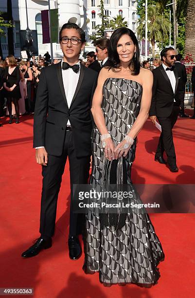Mouna Ayoub and a guest attend the Closing Ceremony and "A Fistful of Dollars" screening during the 67th Annual Cannes Film Festival on May 24, 2014...