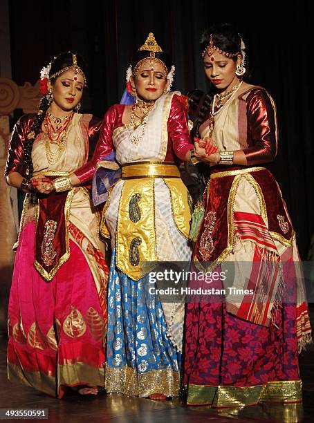 Theatre actors perform in a play depicting Ram Bijoy - a set of stories from the "Ramayana" during the 'Ankia Naat Bhaona', 15th century dance drama...