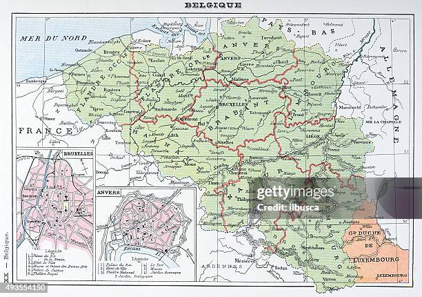 antique map of belgium - belgium map stock illustrations