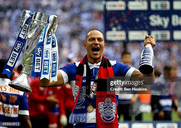 Bobby Zamora of QPR celebrates with the trophy after the Sky Bet Championship Playoff Final match between Derby County and Queens Park Rangers at...