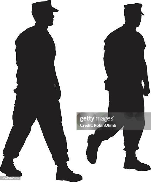 two marines walking - walking side by side stock illustrations