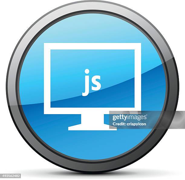 computer monitor icon on a round button. - brightseries - javascript stock illustrations