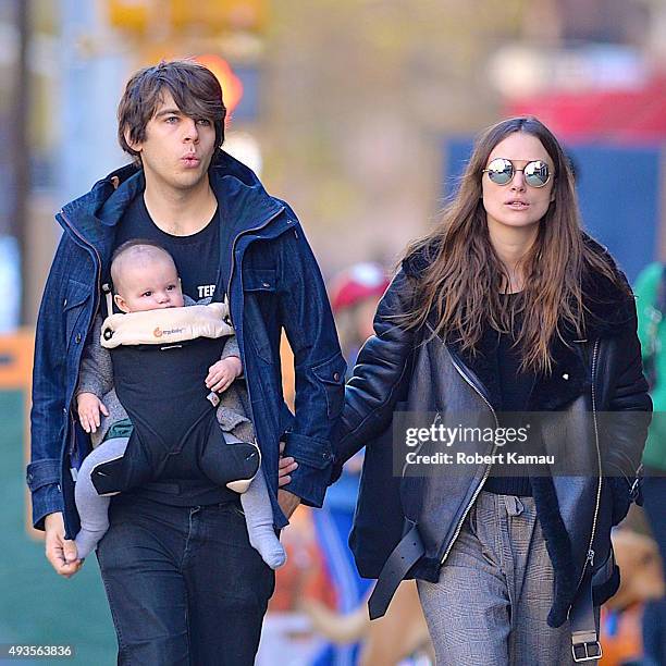 Keira Knightley, James Righton and their baby Edie Righton seen out walking on October 19, 2015 in New York City.