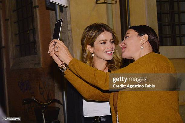 Paul Haggis is dining at Pierlugi's restaurant with Alexandra Dinu and Darina Pavlova seen during the 10th Rome Film Fest on October 20, 2015 in...