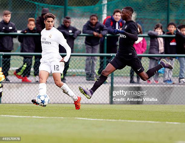Achraf Hakimi of Real Madrid during the UEFA Youth League match between Paris Saint-Germain and Real Madrid at Stade Georges-Lefevre on October 21,...