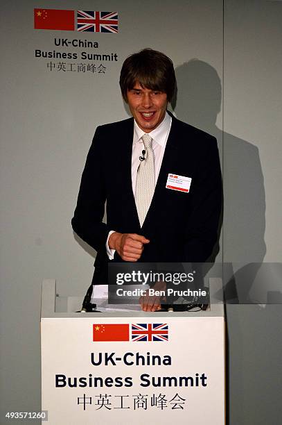 Brian Cox speaks during the UK-China Business Summit at Mansion House on October 21, 2015 in London, England. The President of the People's Republic...