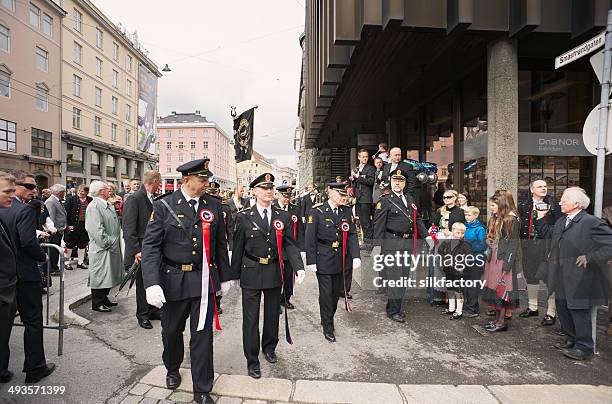 constitution day main parade in bergen in norway on may17 - norwegian national day stock pictures, royalty-free photos & images