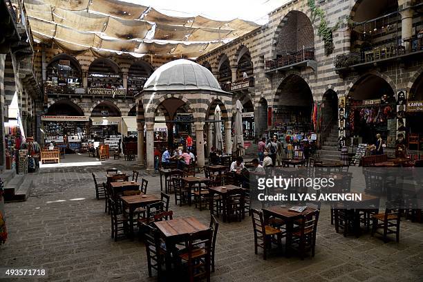 Photo taken on October 1, 2015 shows a general view of the Hasan Pasa caravansary in Diyarbakir. Just a few months ago, the Hasan Pasa caravansary in...