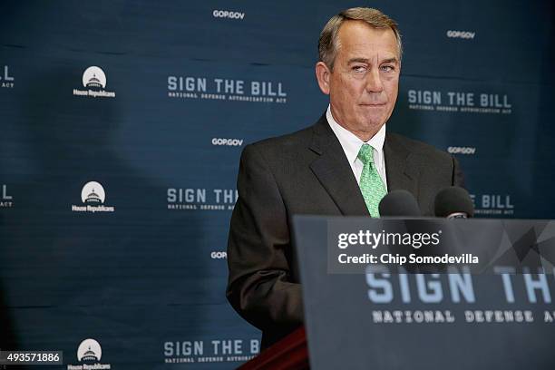 Speaker of the House John Boehner holds a news conference following the weekly House GOP conference meeting in the U.S. Capitol October 21, 2015 in...