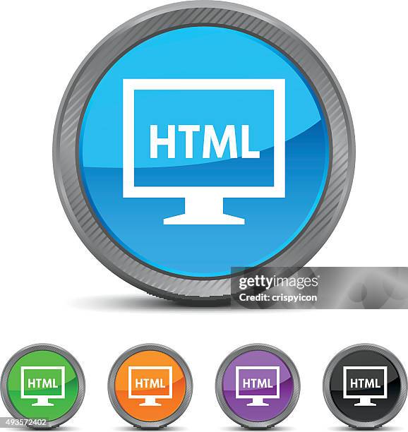 computer monitor icon on circle buttons. - circledseries - tv programming stock illustrations