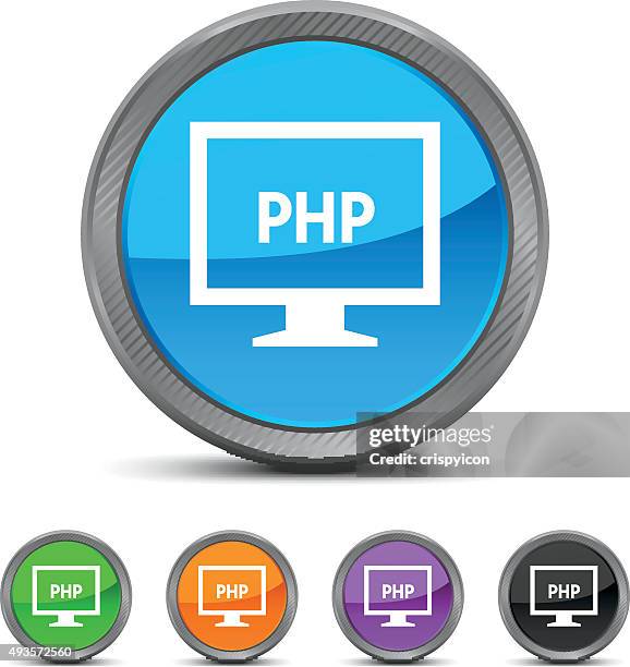computer monitor icon on circle buttons. - circledseries - tv programming stock illustrations