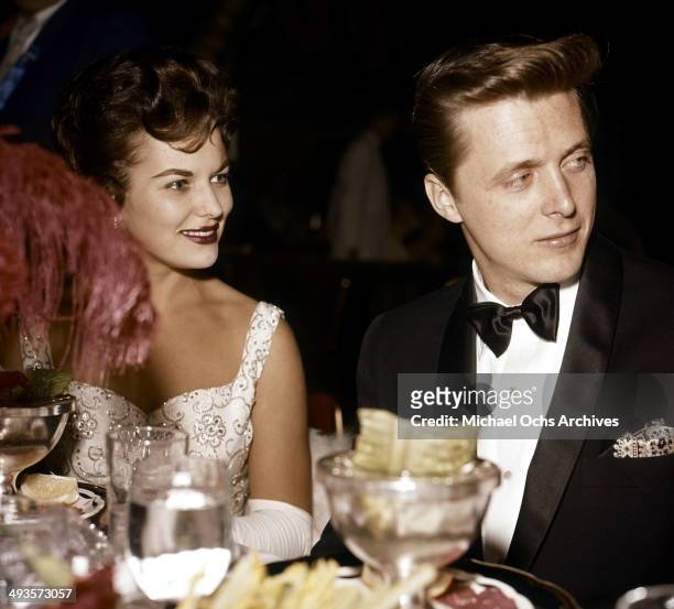 Actor Edd Byrnes with wife actress Asa Maynor attend a party in Los Angeles, California.