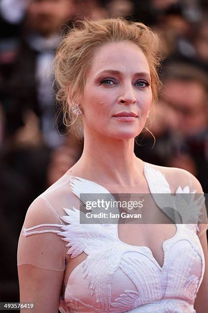 Uma Thurman attends the Closing Ceremony and "A Fistful of Dollars" screening during the 67th Annual Cannes Film Festival on May 24, 2014 in Cannes,...