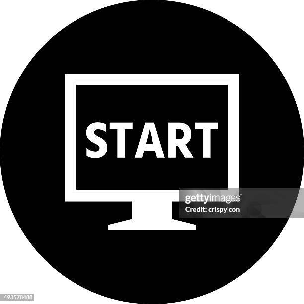 computer monitor icon on a round button. - dimseries - first personal computer stock illustrations