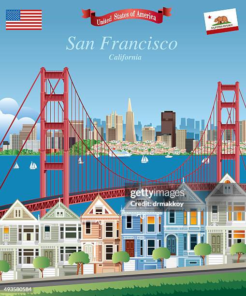 ilustrações, clipart, desenhos animados e ícones de san francisco - golden gate bridge