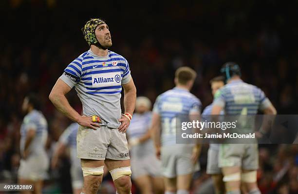 Kelly Brown of Saracens looks on during the Heineken Cup Final between Toulon and Saracens at the Millennium Stadium on May 24, 2014 in Cardiff,...