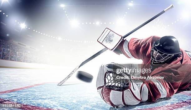 ice hockey goalie - puck stock pictures, royalty-free photos & images