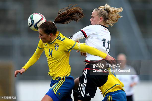 Anna Oskarsson of Sweden and Lea Schueller of Germany go up for a header during the Women's International Friendly match between U20 Germany and U20...