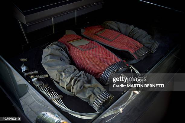 Picture of a replica of the jacket that actor Michael J. Fox used in the movie "Back to the Future'' in 1985, being displayed during an anniversary...