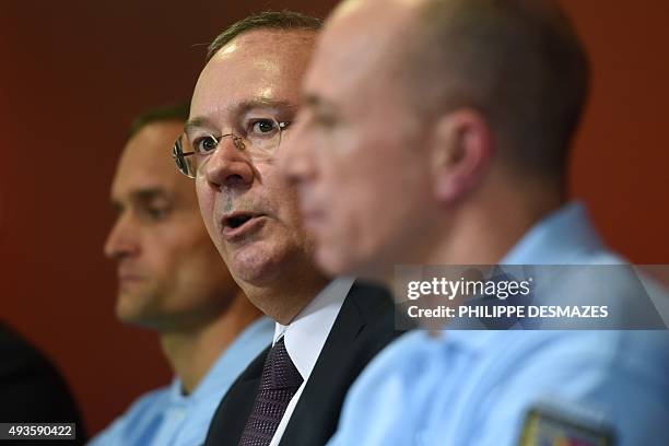 Prosecutor of Grenoble Jean-Yves Coquillat speaks during a press conference in Moirans, near Grenoble, on October 21, 2015. A traveller community in...