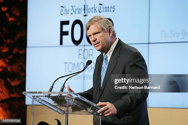 Tom Vilsack, U.S. Secretary of Agriculture speaks onstage at The New York Times Food For Tomorrow Conference 2015 at Stone Barns Center for Food &...