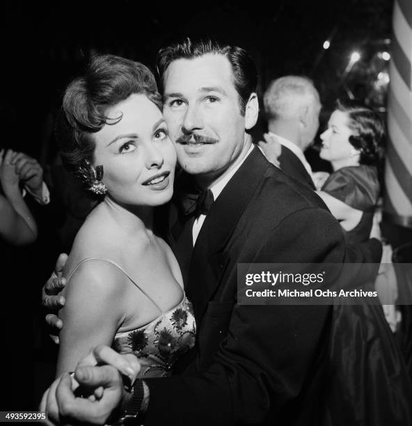 Actress Jeanne Crain dances with her husband Paul Brinkman at dinner at Mocambo's in Los Angeles, California.