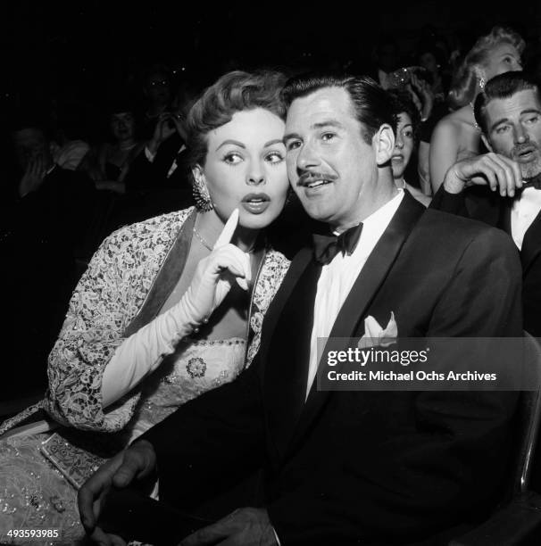 Actress Jeanne Crain with her husband Paul Brinkman attends the premiere "High and Mighty" in Los Angeles, California.